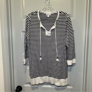 Market & Spruce Navy/White Striped Knit 3/4 Sleeve Top size 1X